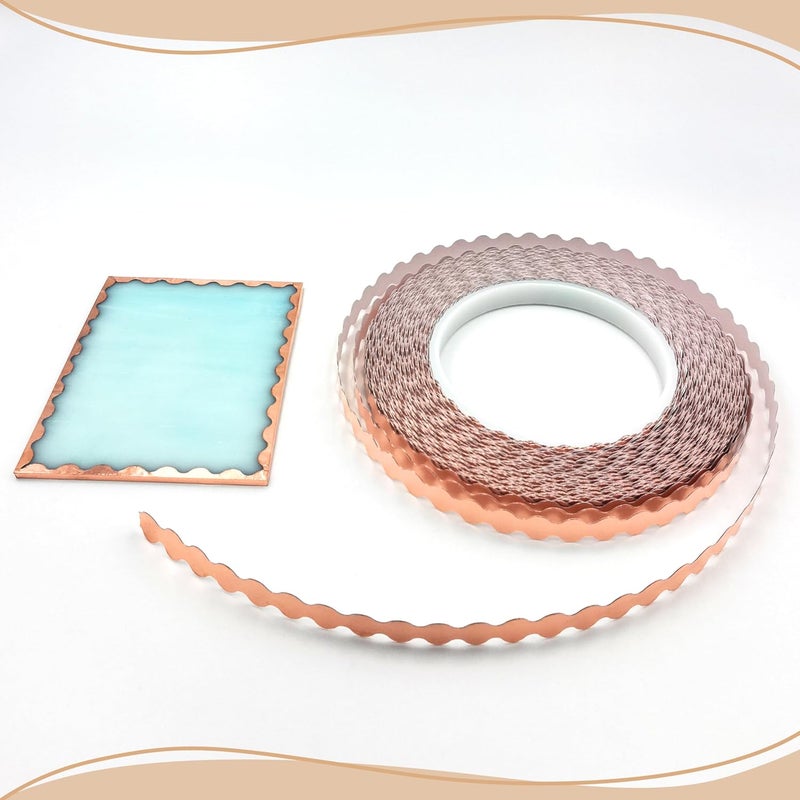 ARTKINGTO Black Backed Scalloped Copper Foil Tape, Double Edged Scalloped Copper Foil for Stained Glass, DIY Handicrafts, Crafting, 7/32" Large Scalloped - Image 4